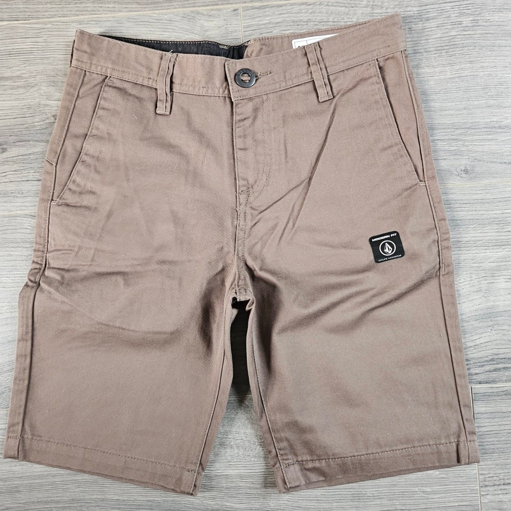 Volcom Frickin Brown Khaki Chino Shorts Boys Size 14 Large 27 8" Inseam